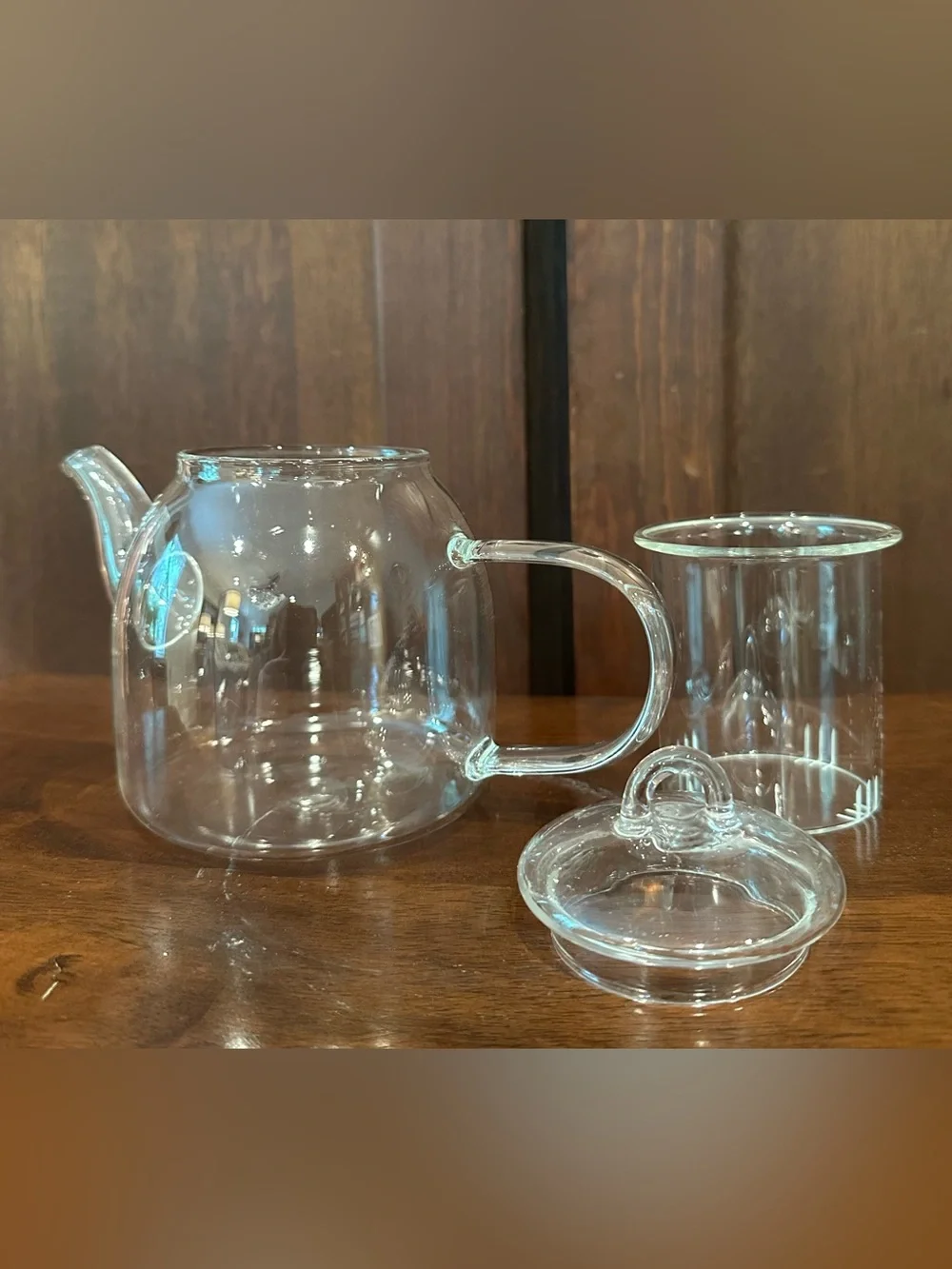 Vintage tea infuser pot • glass • unique handle